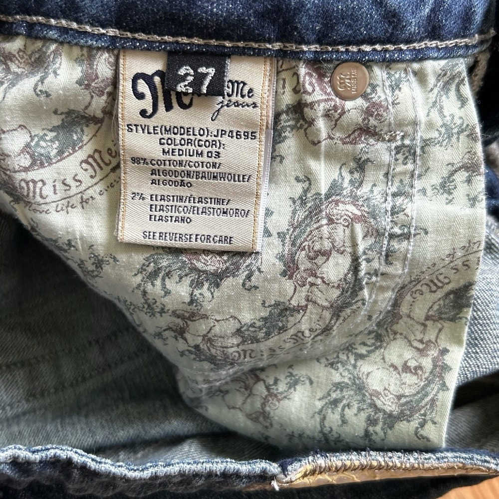 Miss Me JP4695 Med Wash Low Rise Y2K Cross Rimestone Bootcut Women Denim Jean 27 - Picture 14 of 16